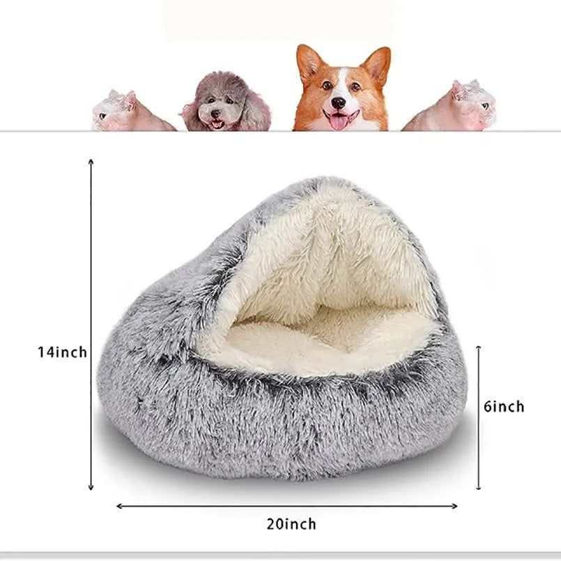 Soft Plush Pet Bed with Cover - Round Cat Bed Pet Mattress