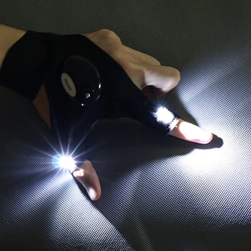 Night Light Waterproof Fingerless Gloves with LED Flashlight