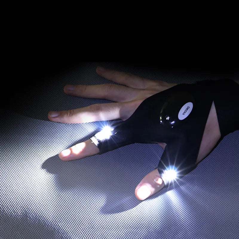 Night Light Waterproof Fingerless Gloves with LED Flashlight