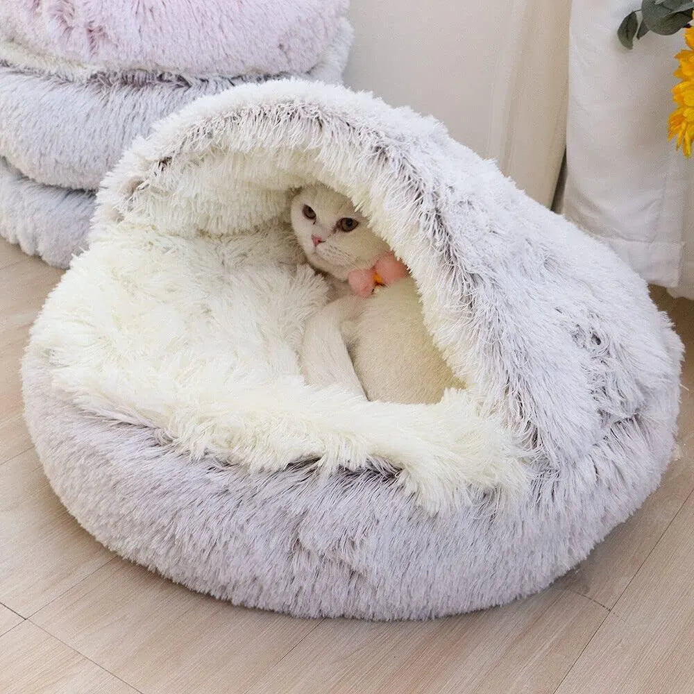 Soft Plush Pet Bed with Cover - Round Cat Bed Pet Mattress