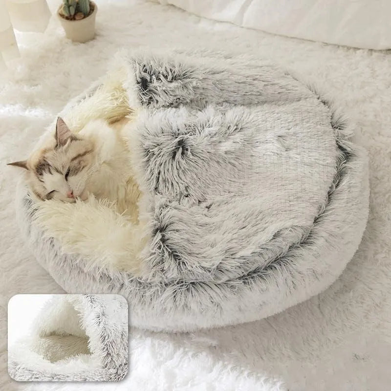 Soft Plush Pet Bed with Cover - Round Cat Bed Pet Mattress