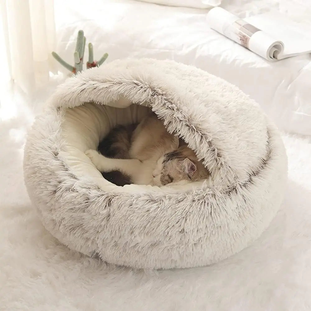 Soft Plush Pet Bed with Cover - Round Cat Bed Pet Mattress