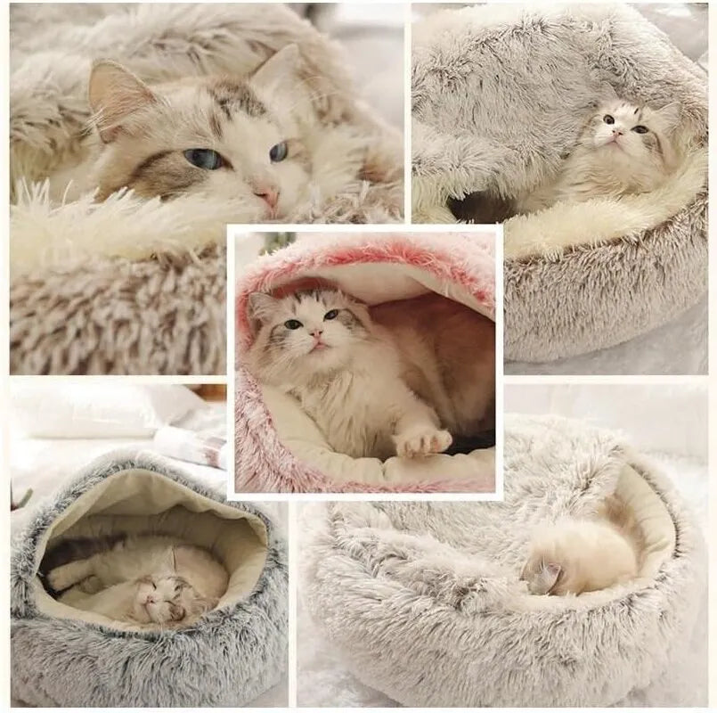 Soft Plush Pet Bed with Cover - Round Cat Bed Pet Mattress